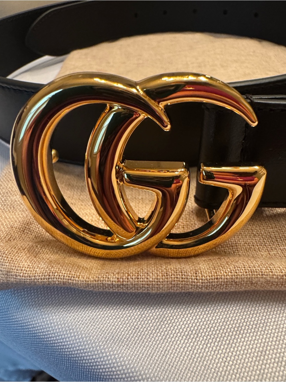 Gold Double G Buckle Black Leather Belt Brand New Unisex - Picture 1 of 6